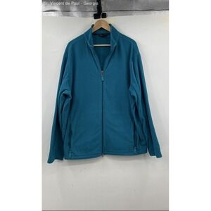 Lands' End Full Zip Fleece Sweater Men's XXL Blue Casual